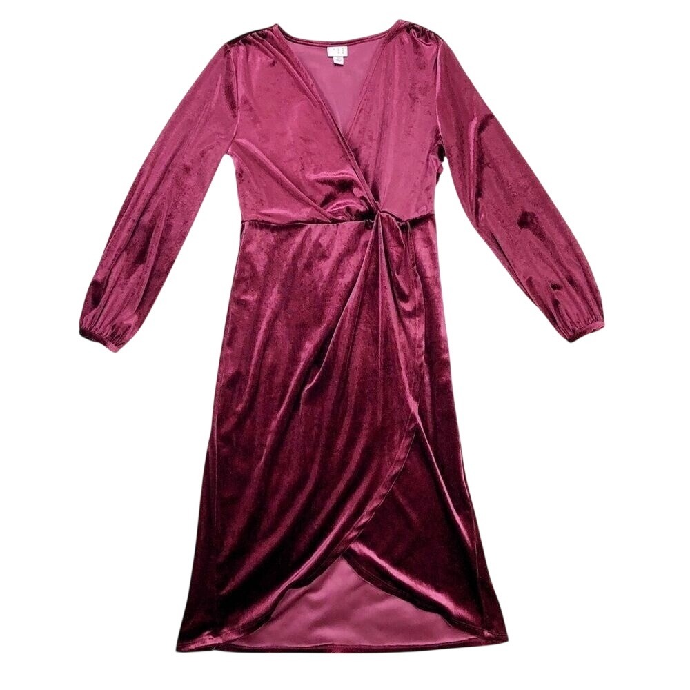 A New Day Red Velvet Twist Front Long Sleeve Dress Size XS - Picture 2 of 7